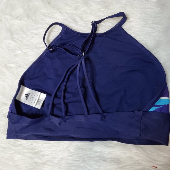 Adidas Overlay Blue Striped Swim Crop Top | Triangle Bikini Top, M - Picture 6 of 7